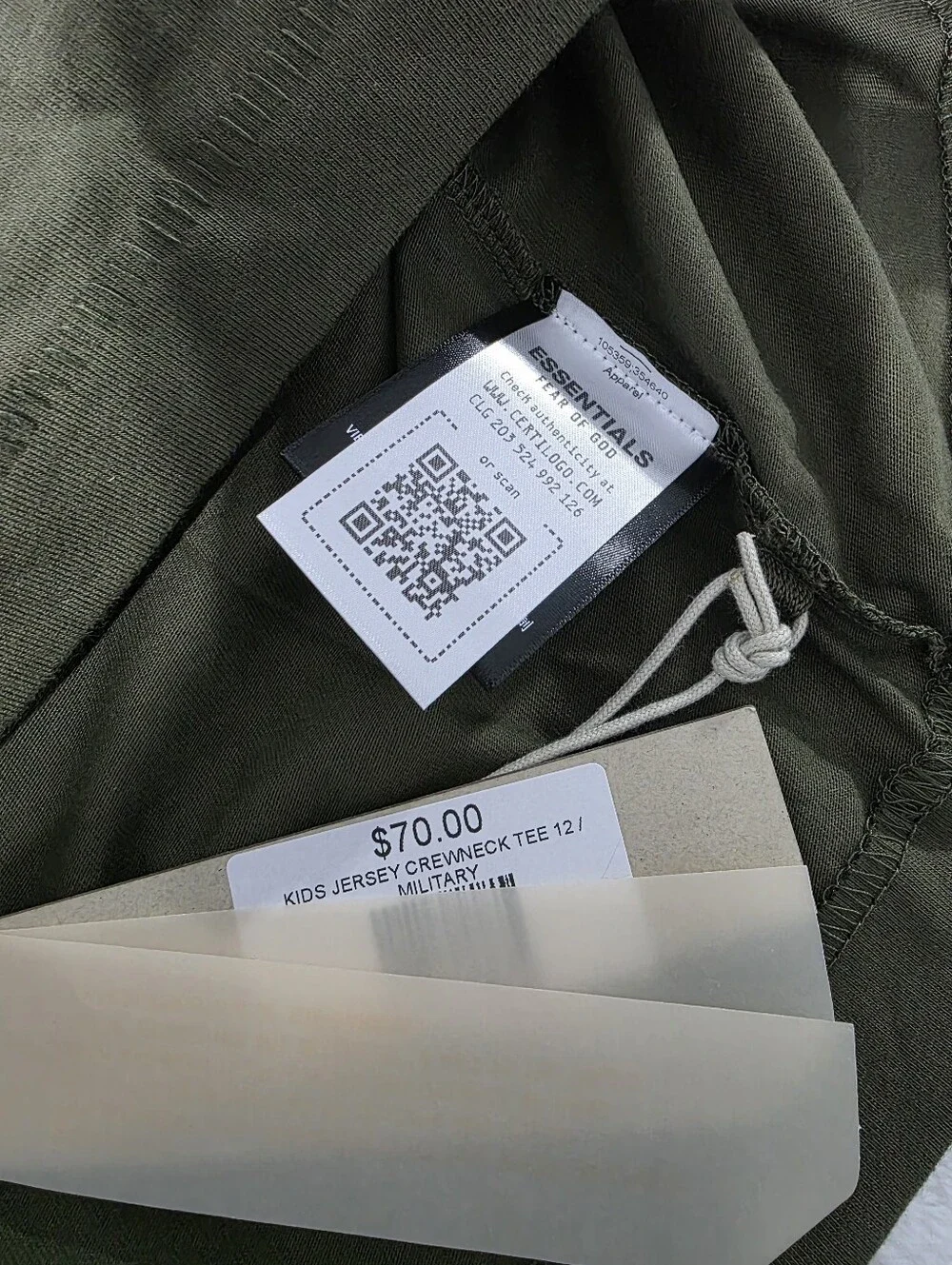 NWT Oversized Fear of God Essentials Kids Cotton Crew Neck Tee Sz 12 Military